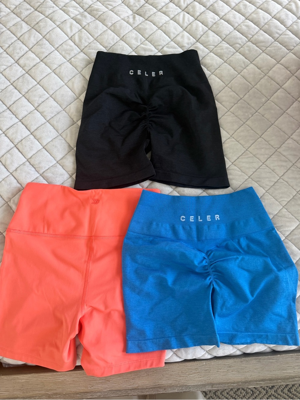 all in motion Bike Shorts Trio — Black, Coral, Blue